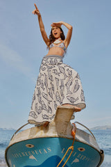 Off-White Fresh Fish Embroidered Midi Skirt - FARM Rio OFF-WHITE