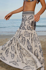 Off-White Fresh Fish Embroidered Midi Skirt - FARM Rio OFF-WHITE