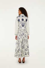Off-White Fresh Fish Embroidered Midi Skirt - FARM Rio OFF-WHITE