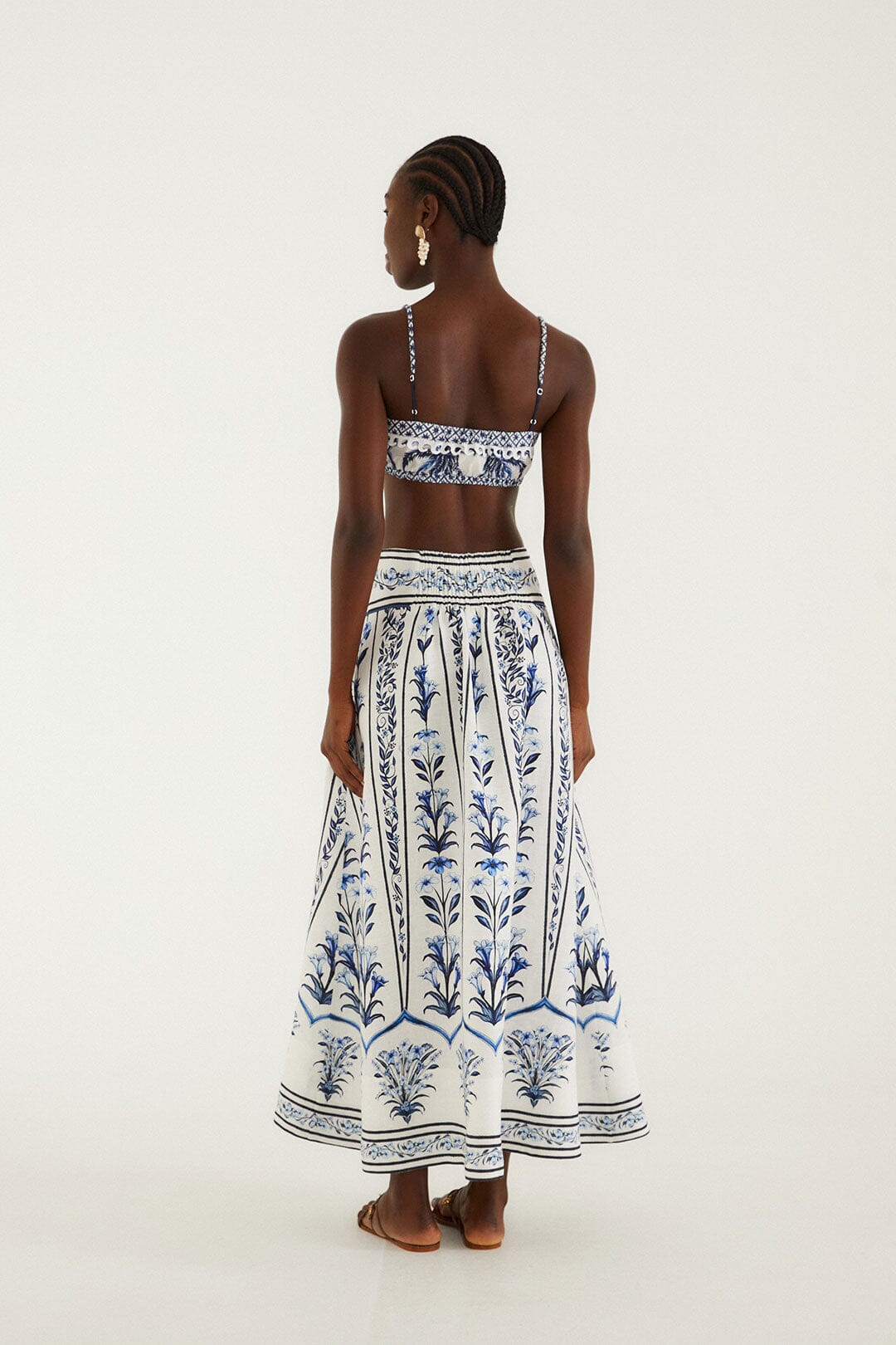 Off-White Flowers Arch Euroflax Premium Linen Maxi Skirt - FARM Rio FLOWERS ARCH OFF-WHITE