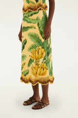 Yellow Fruit Leaves Banana Beaded Fringes Maxi Skirt - FARM Rio FRUIT LEAVES BANANA YELLOW