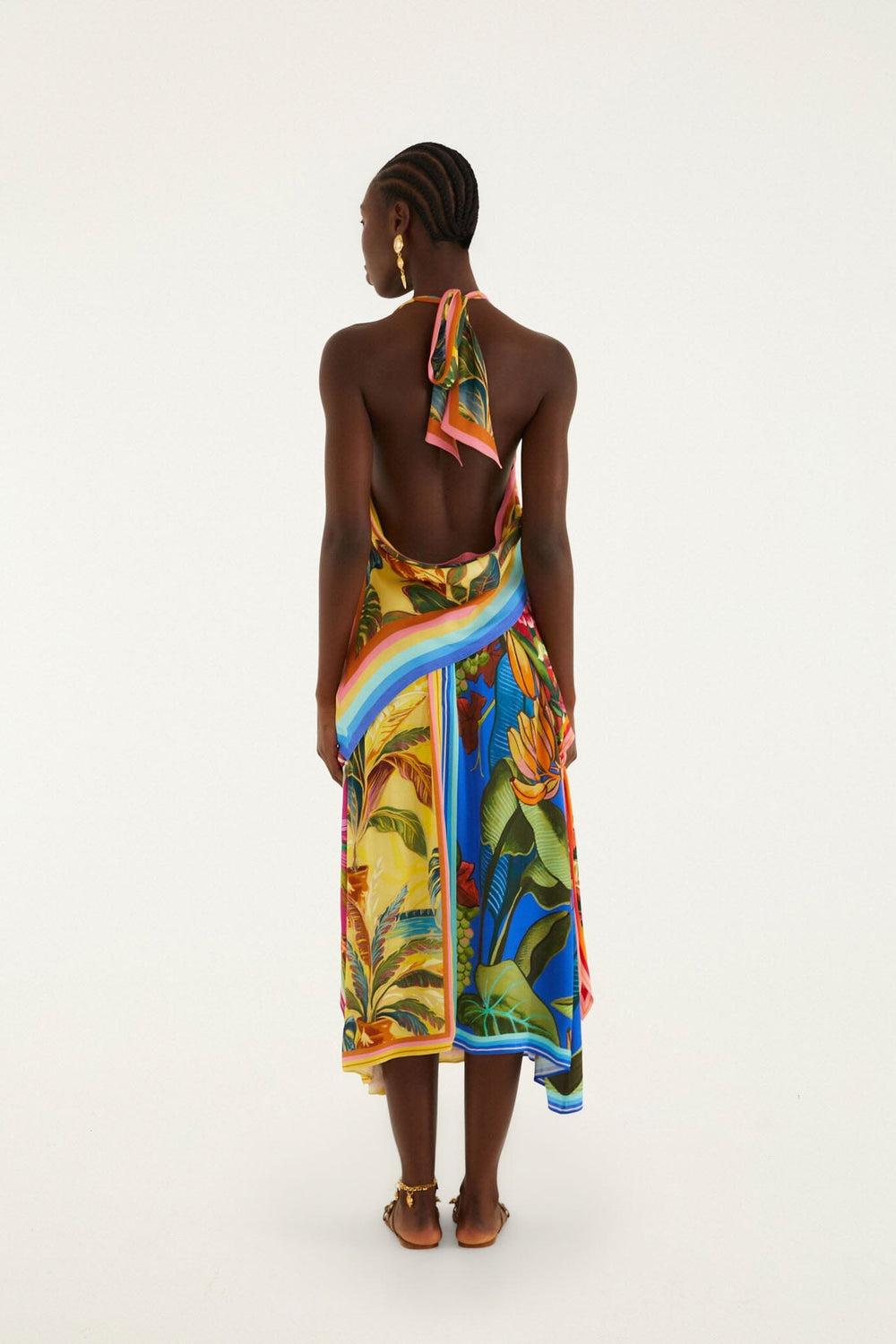 Multicolor Rainbow Summer Mixed Scarves Lenzing Ecovero Viscose Midi Skirt - FARM Rio RAINBOW SUMMER MIXED