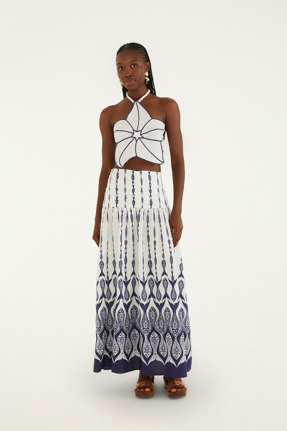 Off-White Fishes Flow Lenzing Ecovero Euroflax Maxi Skirt - FARM Rio FISHES FLOW OFF-WHITE