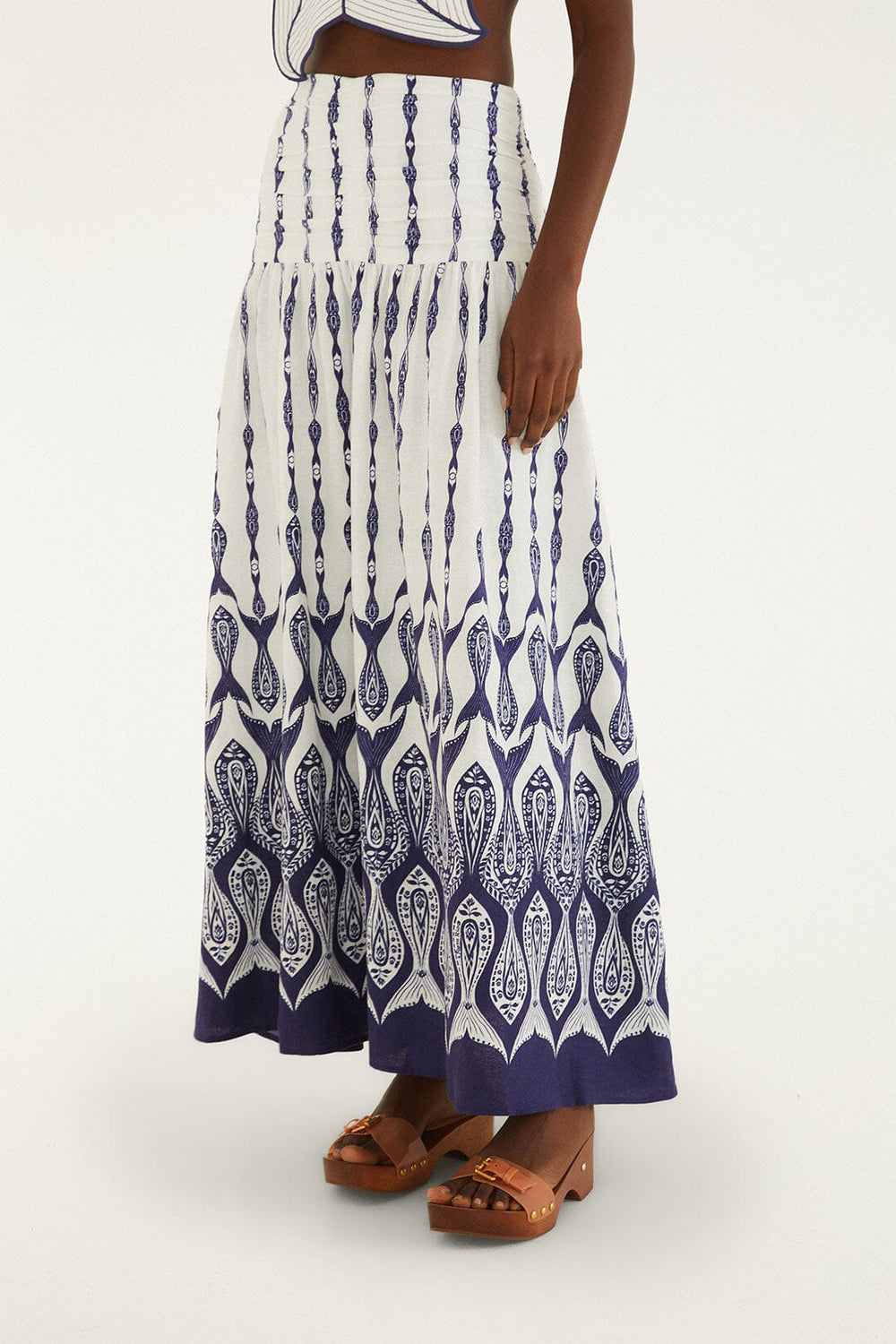 Off-White Fishes Flow Lenzing Ecovero Euroflax Maxi Skirt - FARM Rio FISHES FLOW OFF-WHITE