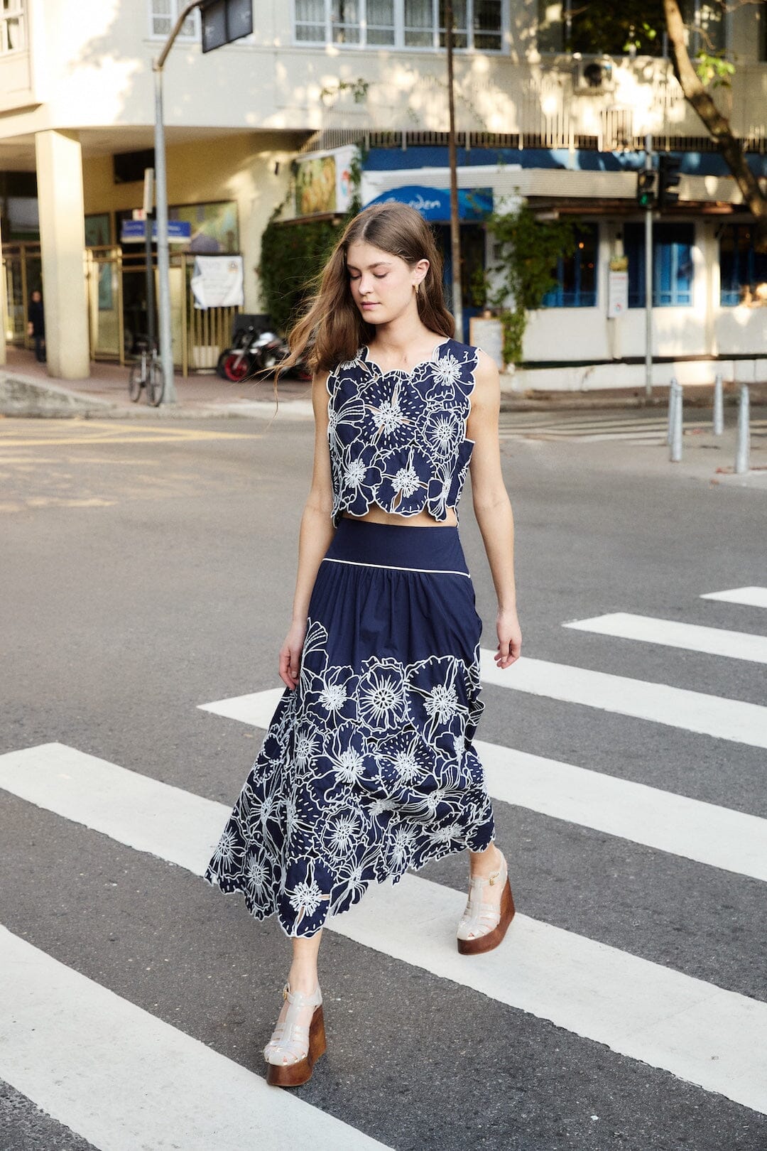 Blue Flowers Richelieu Organic Cotton Maxi Skirt - FARM Rio BLUE