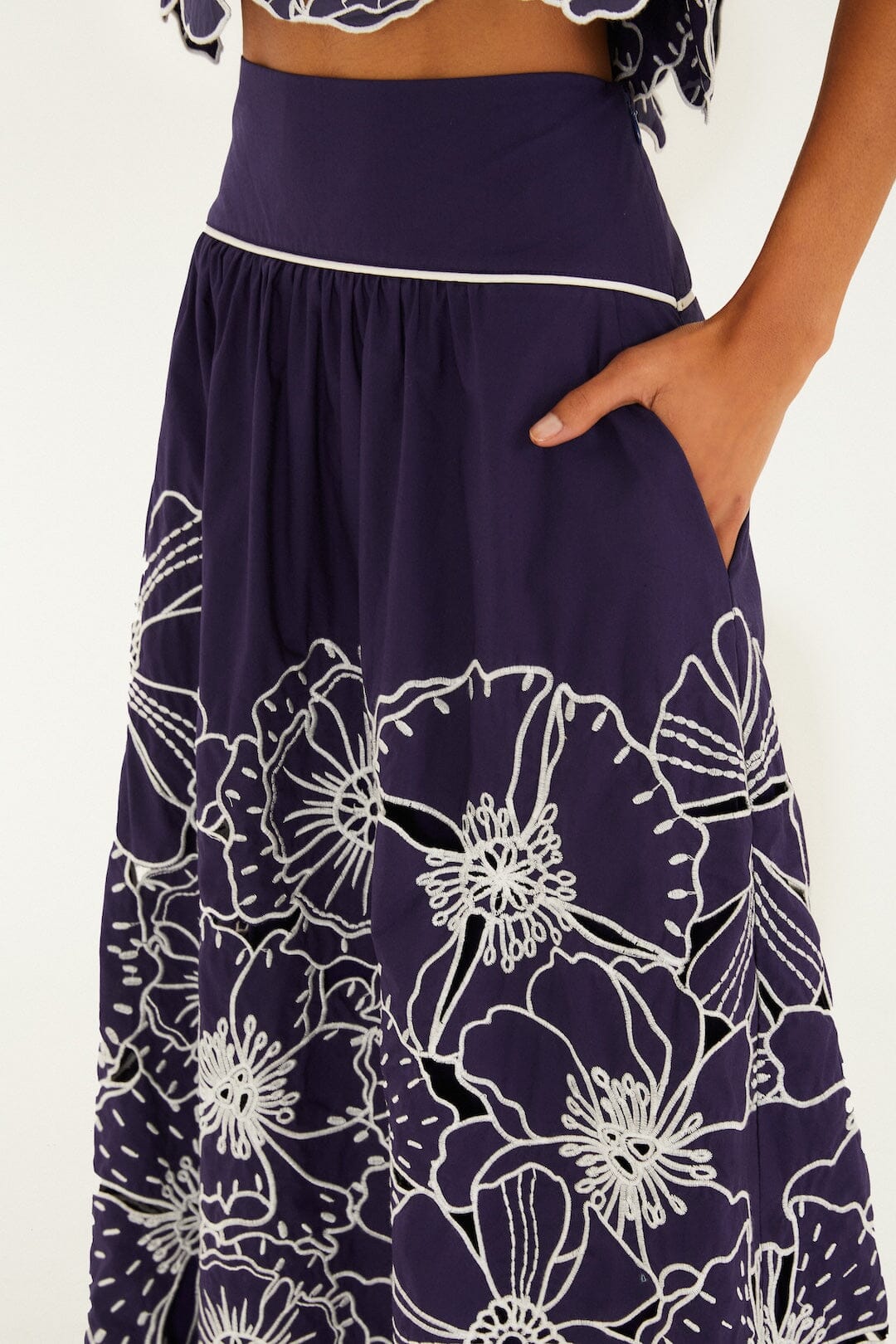 Blue Flowers Richelieu Organic Cotton Maxi Skirt - FARM Rio BLUE