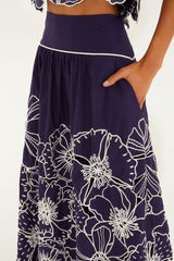 Blue Flowers Richelieu Organic Cotton Maxi Skirt - FARM Rio BLUE