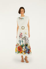 Off-White Tropi Embroidered Euroflax Premium Linen Maxi Skirt - FARM Rio TROPI OFF-WHITE