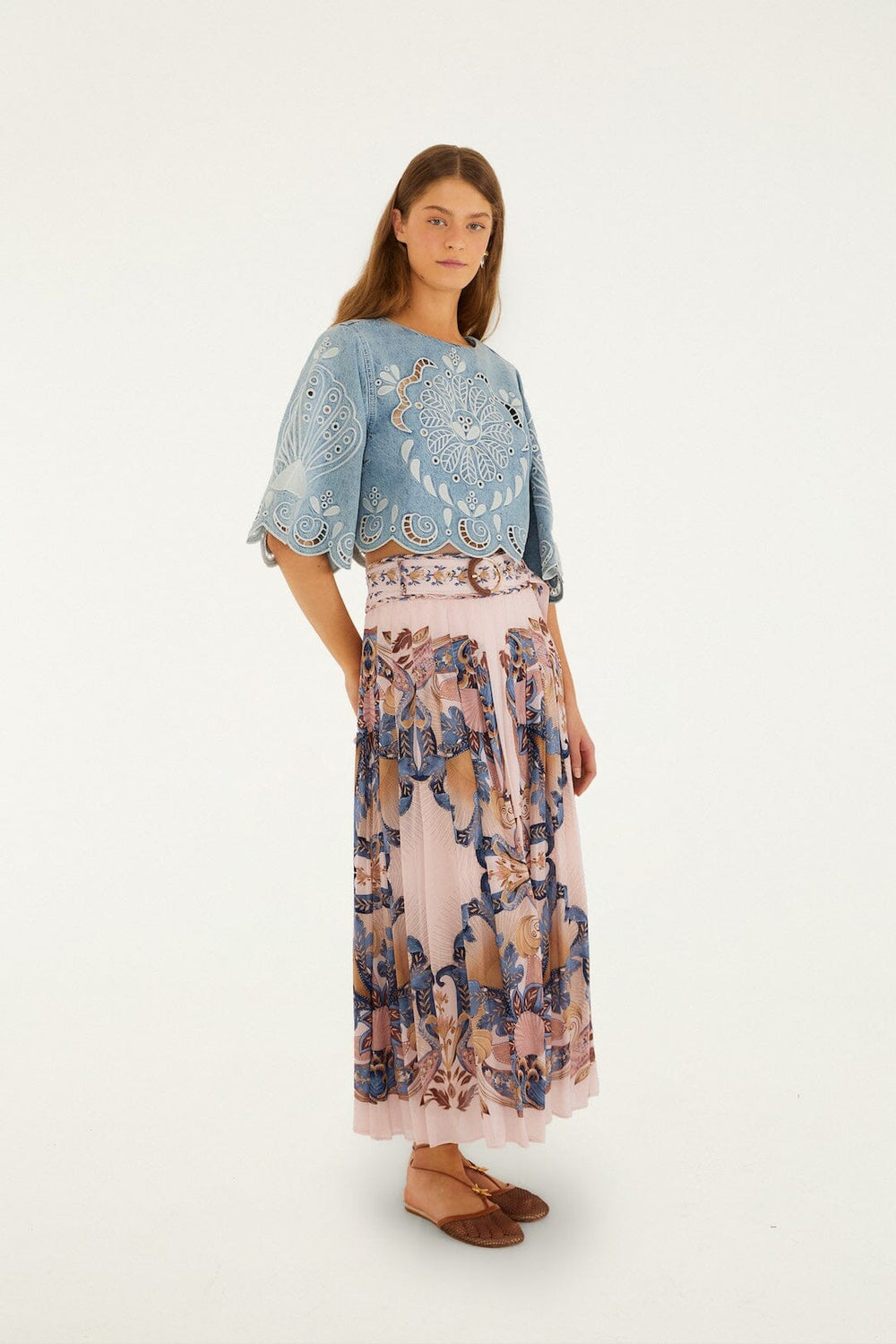 Soft Pink Sea Garden Scarf Pleated Maxi Skirt - FARM Rio SEA GARDEN SCARF SOFT PINK