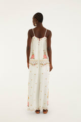 Off-White Flower Embroidery Wide-Leg Pants - FARM Rio OFF-WHITE