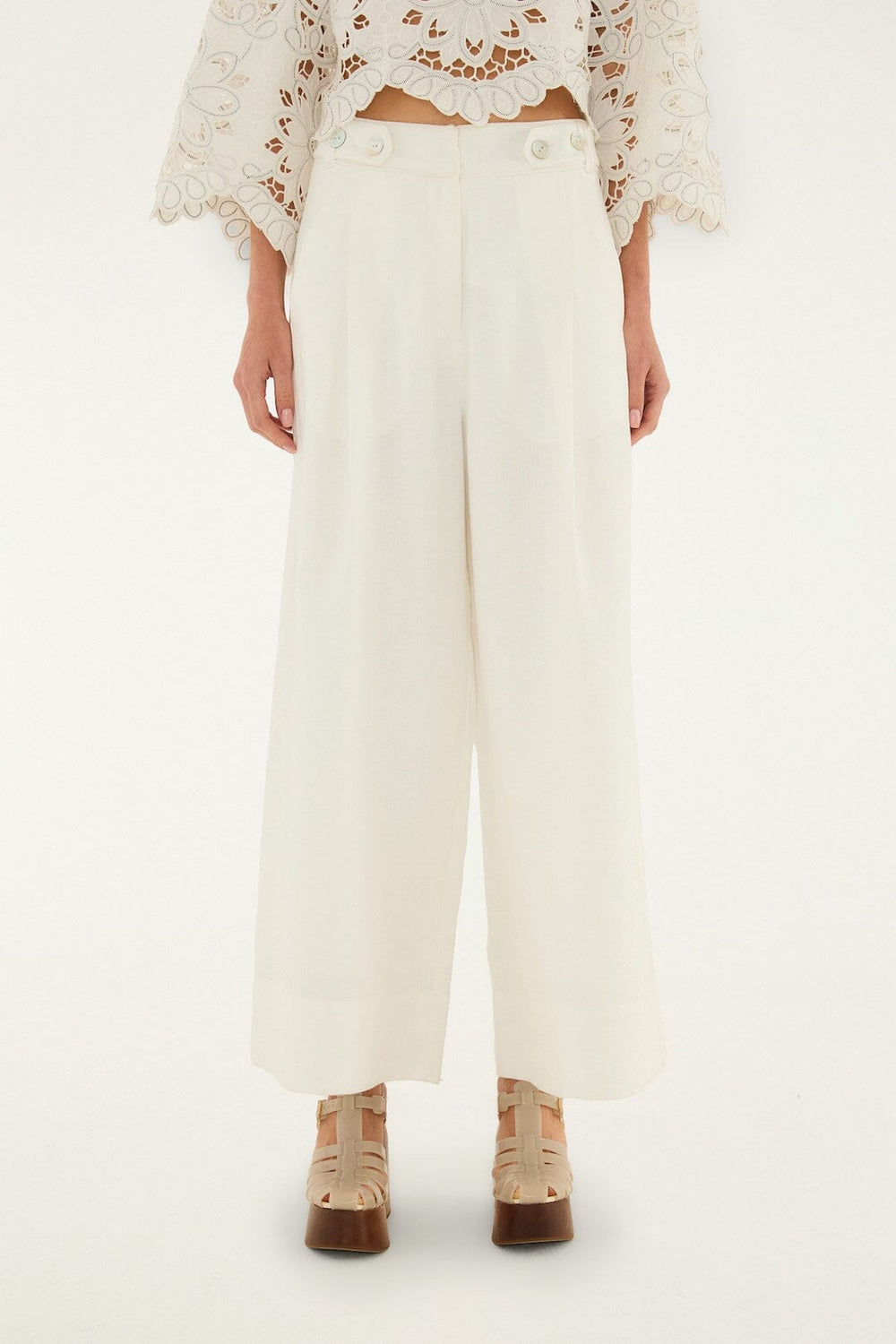 Off-White High Waisted Euroflax Premium Linen Pants - FARM Rio OFF-WHITE