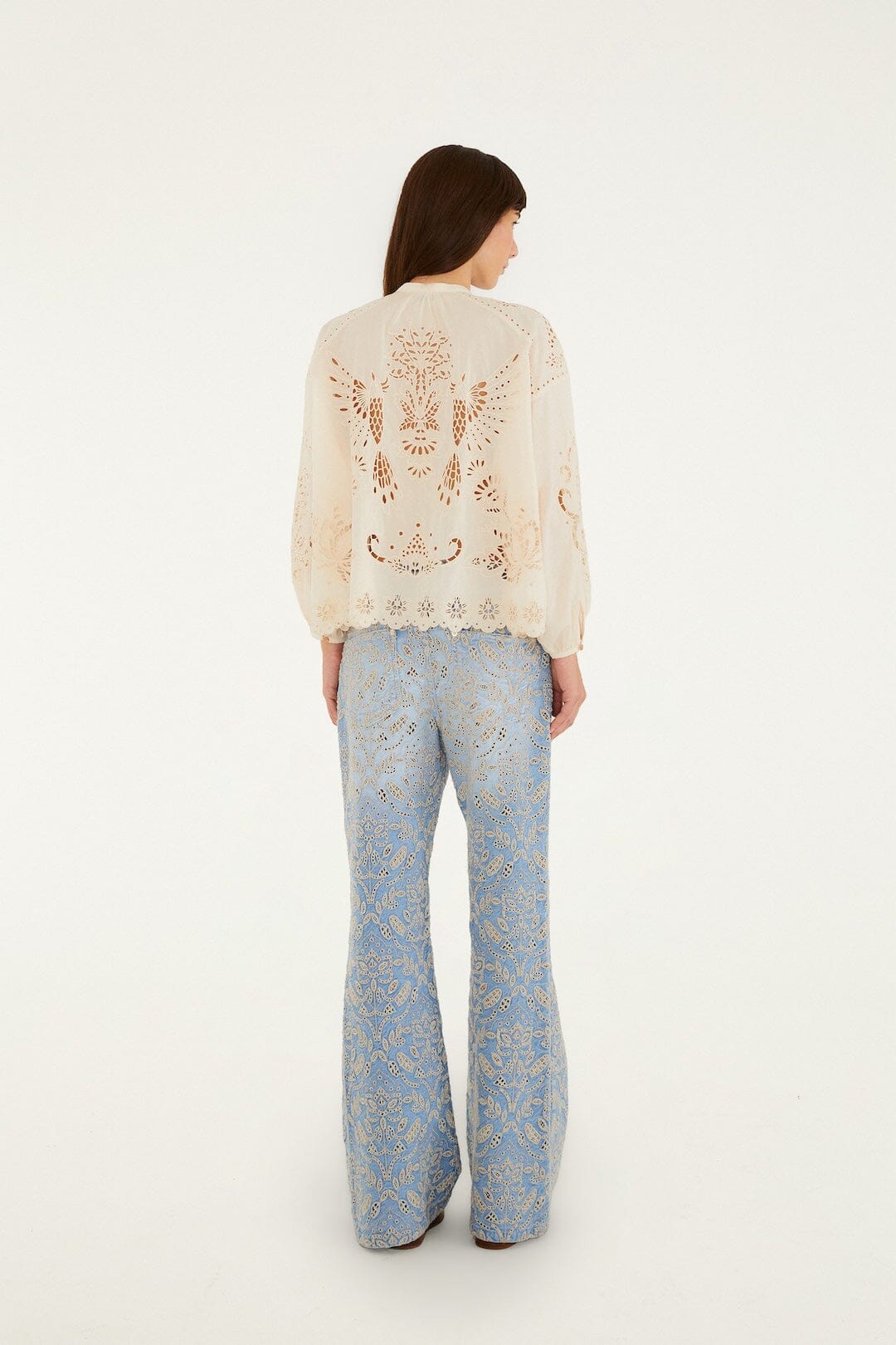 Denim Eyelet Pockets Flare Pants - FARM Rio DENIM