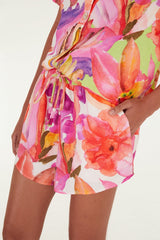 Multicolor Artsy Flora Lenzing Ecovero Euroflax Shorts - FARM Rio ARTSY FLORA OFF-WHITE
