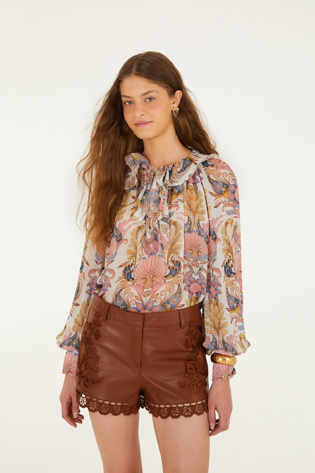 Caramel Richelieu Belt Loops Leather Shorts - FARM Rio CARAMEL