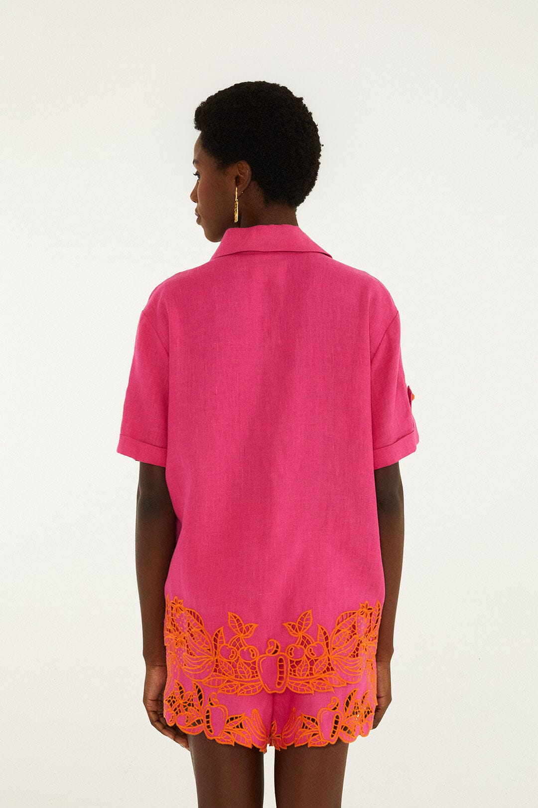Pink Fruit Richelieu Artisanal Euroflax Premium Linen Shorts - FARM Rio PINK
