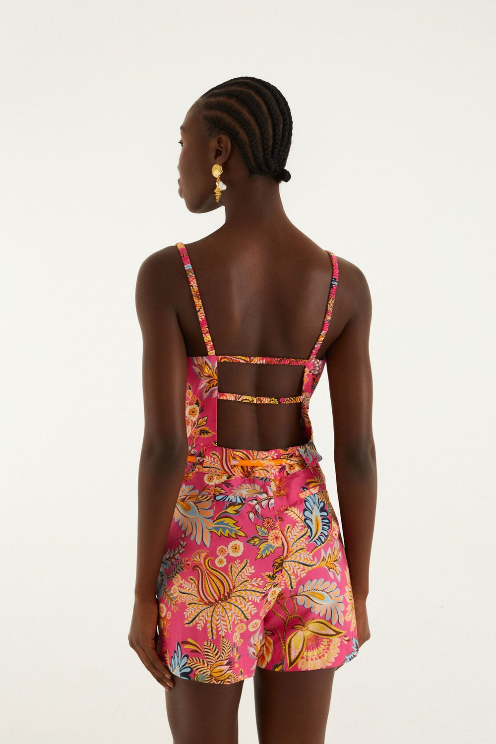 Pink Ligia Floral Drawstring Organic Cotton Romper - FARM Rio LIGIA FLORAL PINK