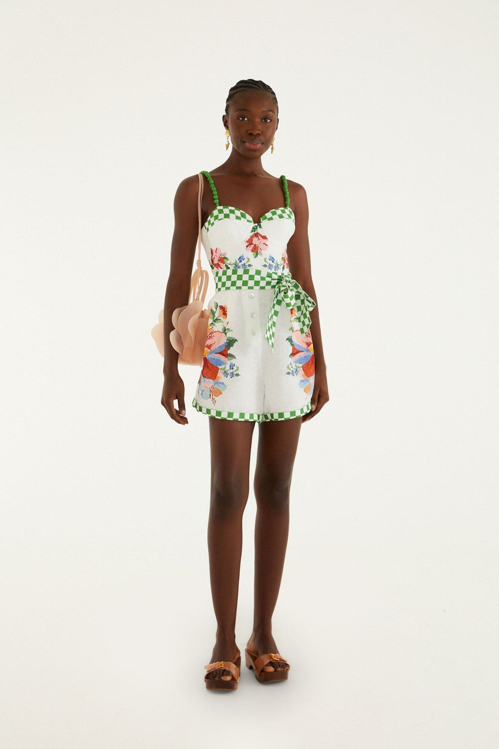 Off-White Calm Breeze Beaded Straps Belted Romper - FARM Rio CALM BREEZE OFF-WHITE