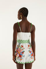 Off-White Calm Breeze Beaded Straps Belted Romper - FARM Rio CALM BREEZE OFF-WHITE