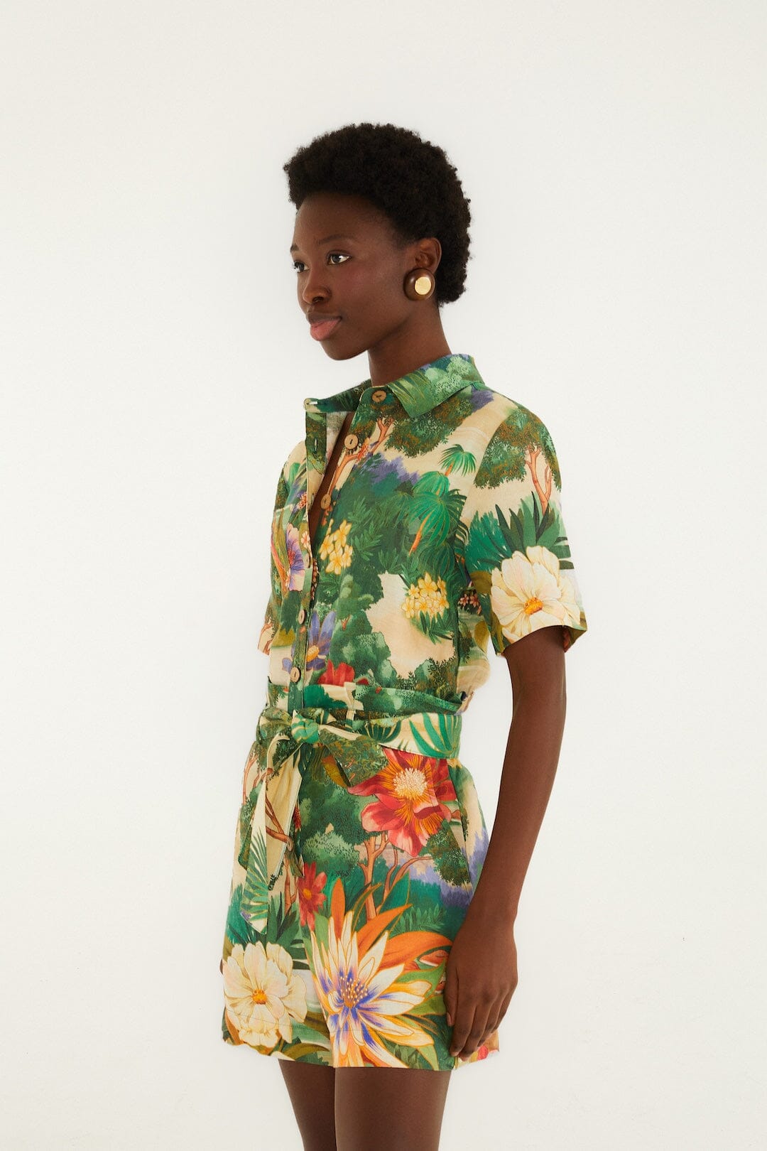 Multicolor Oriental Garden Lenzing Ecovero Euroflax Romper - FARM Rio ORIENTAL GARDEN MULTICOLOR