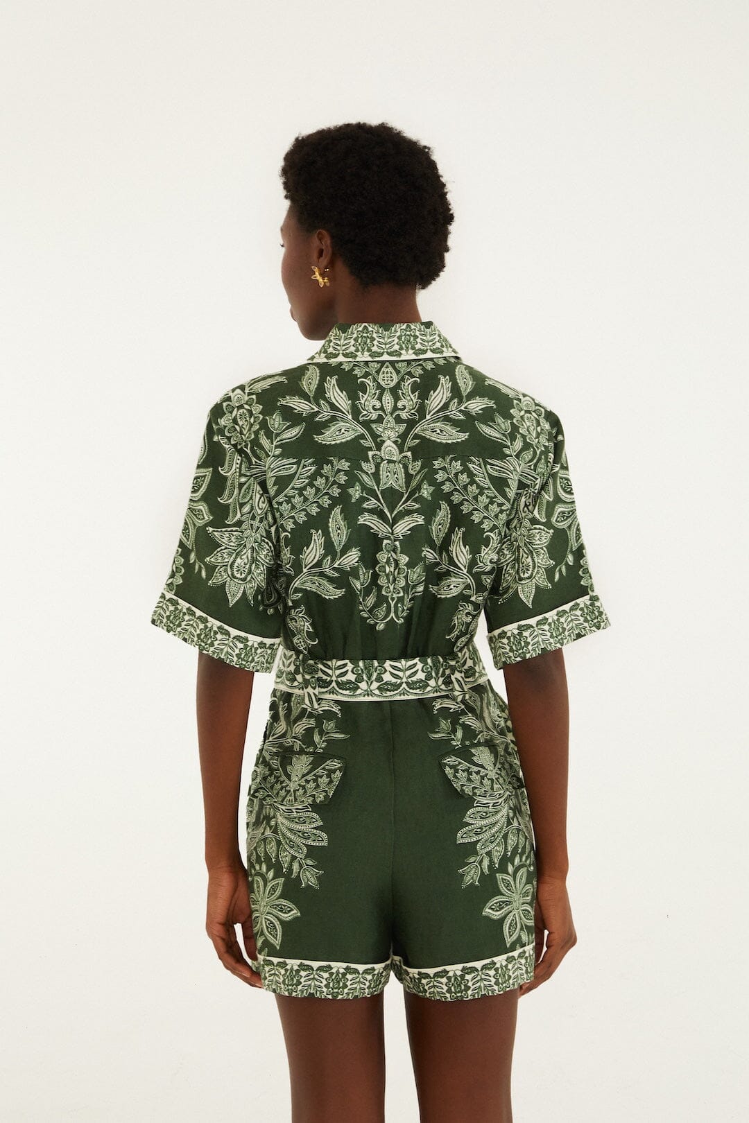 Dark Green Miranda Belted Romper - FARM Rio MIRANDA DARK GREEN