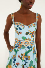 Light Blue Floral Delhi Euroflax Premium Linen Romper - FARM Rio FLORAL DELHI LIGHT BLUE