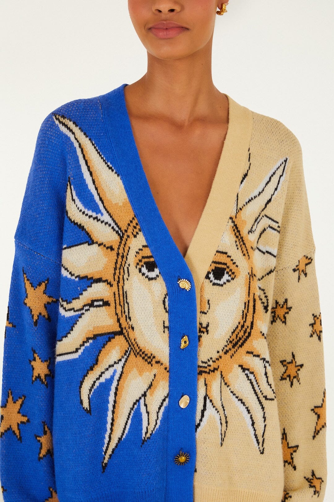 Mixed Mystical Sun Buttoned Knit Cardigan - FARM Rio MYSTICAL BLUE