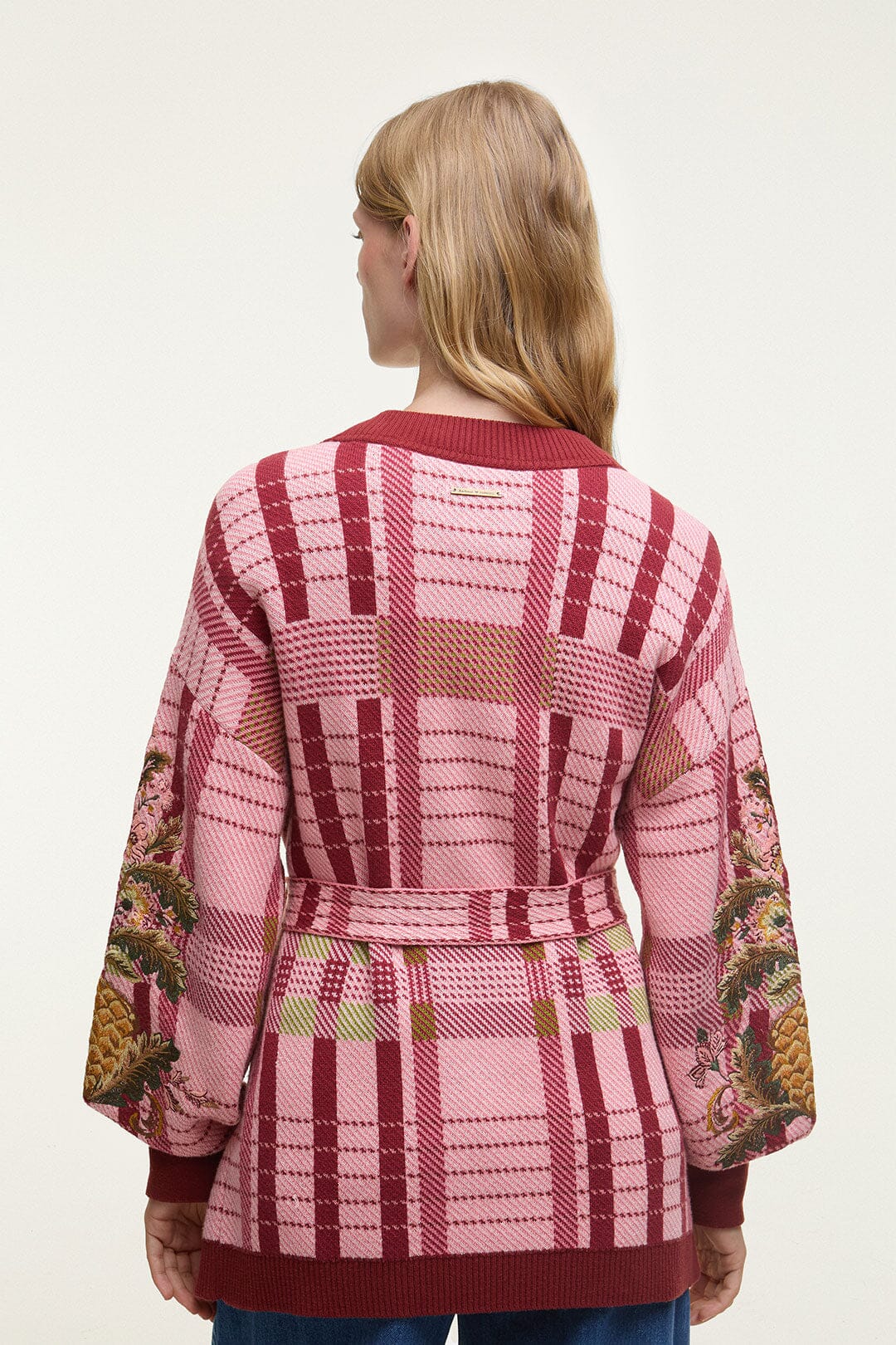 Luisa Embroidered Cardigan - FARM Rio TARTAN PINK