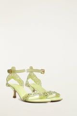 Green Lace Jelly Kitten Heeled Sandal - FARM Rio PEAR GREEN