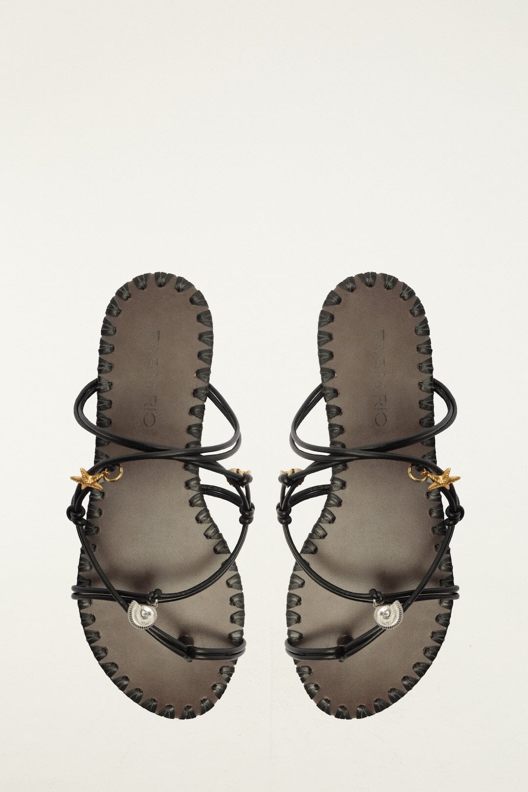 Sea Flat Sandal - FARM Rio BLACK AND CUOIO