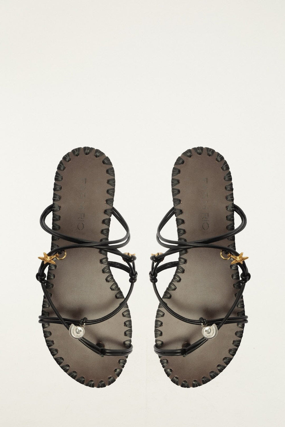 Sea Flat Sandal - FARM Rio BLACK AND CUOIO