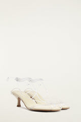 White Spaghetti Jelly Kitten Heeled Sandal - FARM Rio CLEAR AND IVORY