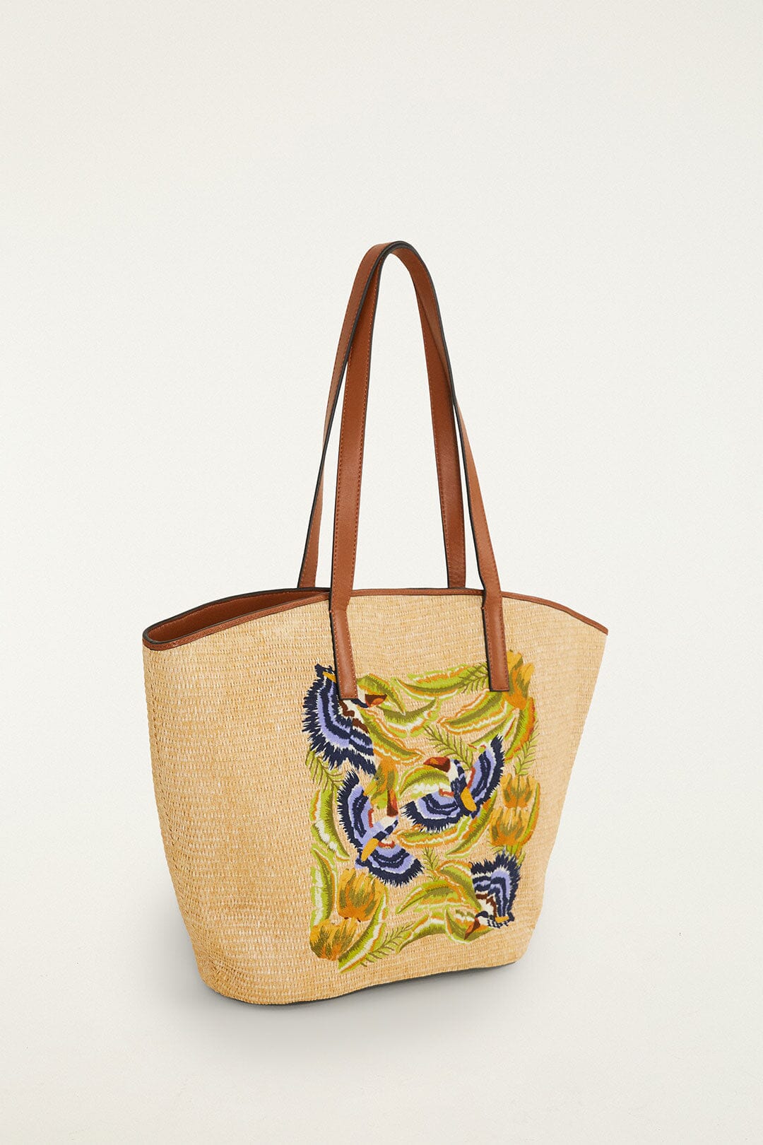 Raffia Basket Tote Bag Large - FARM Rio SUNNY PARADISE EMBROIDERY