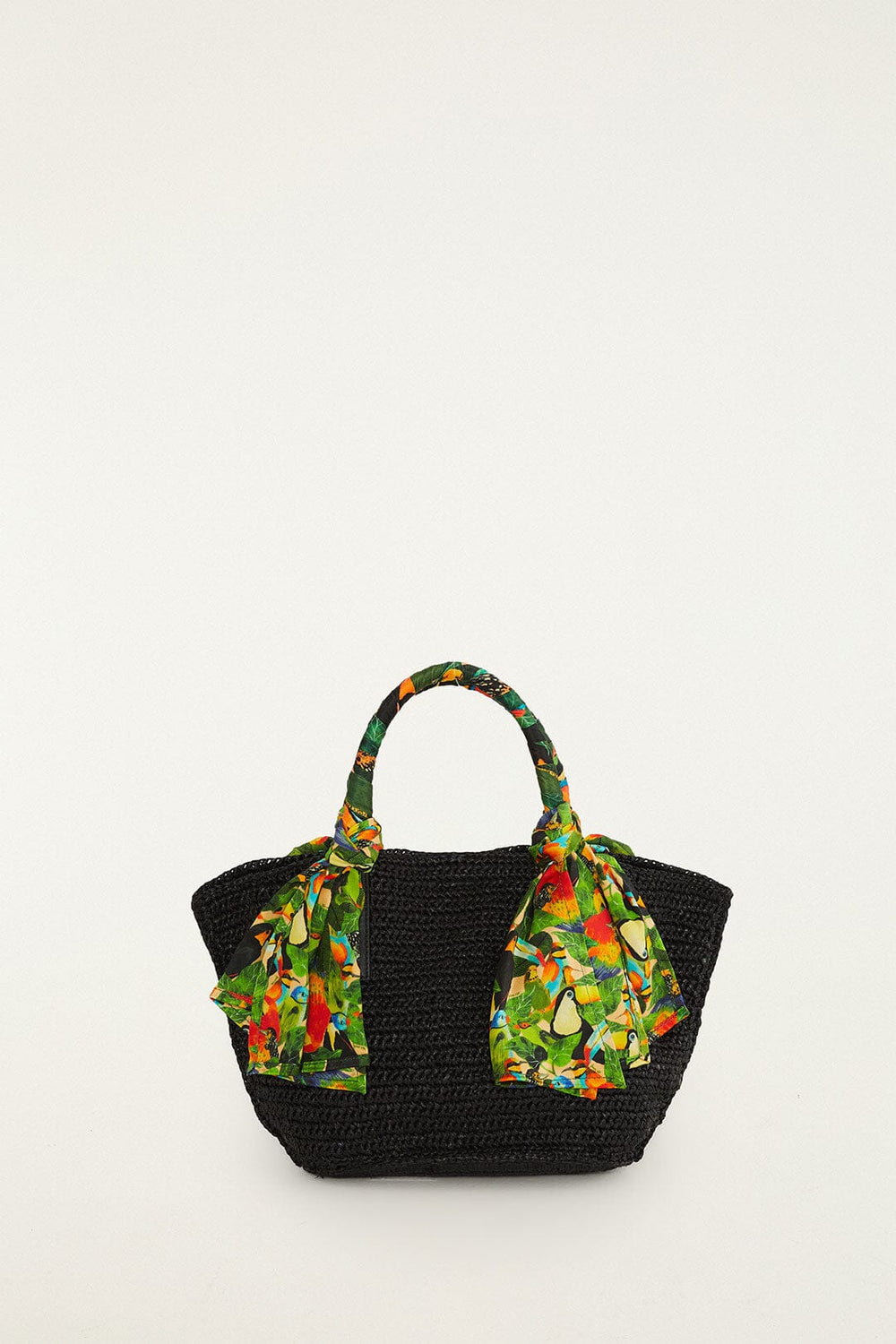 Black Scarf Raffia Mini Basket Bag - FARM Rio BLACK