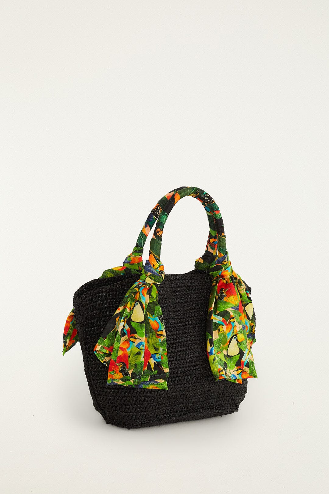 Black Scarf Raffia Mini Basket Bag - FARM Rio BLACK