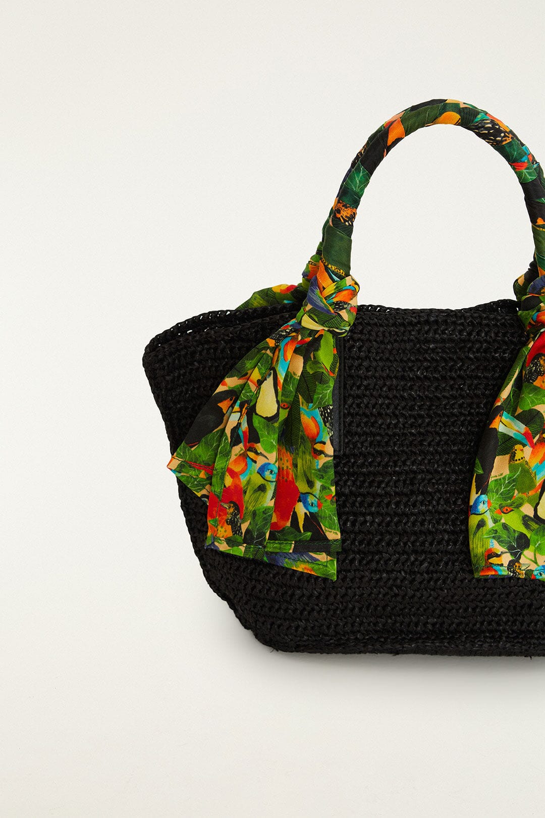 Black Scarf Raffia Mini Basket Bag - FARM Rio BLACK