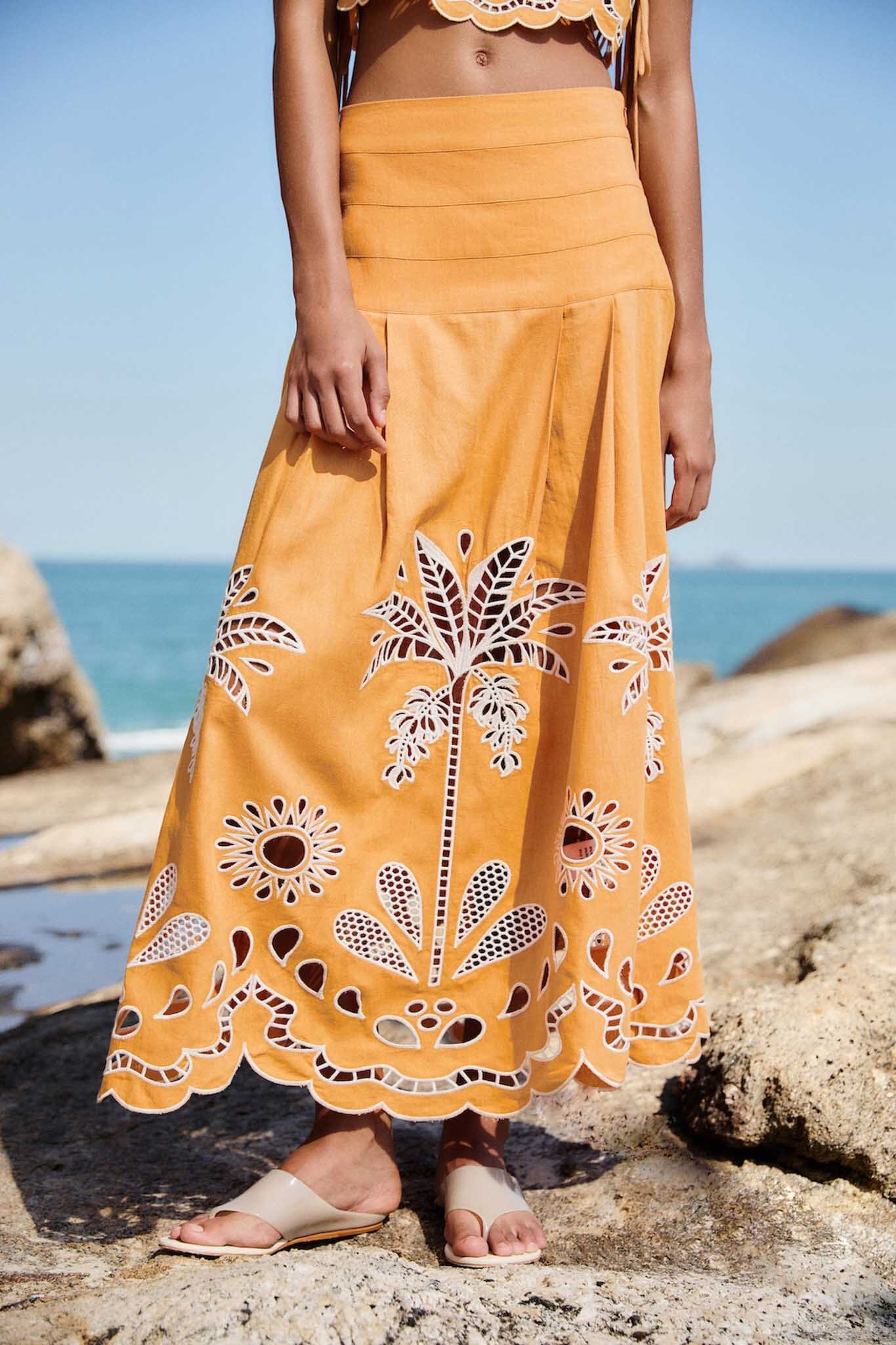 Camel Tropi Embroidery Skirt - FARM Rio TROPI EMBROIDERY CAMEL