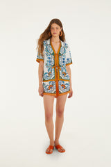 Off-White Flora Tile Blouse - FARM Rio FLORA TILE OFF-WHITE