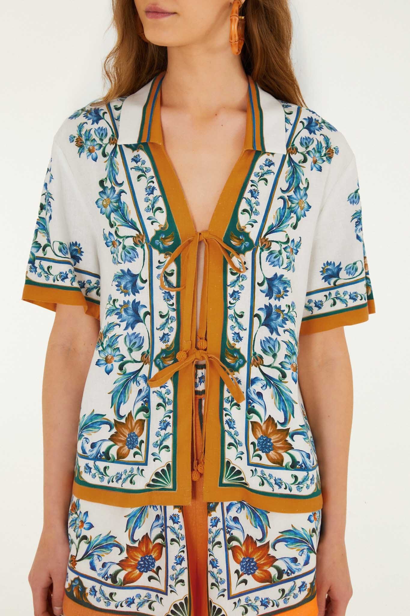 Off-White Flora Tile Blouse - FARM Rio FLORA TILE OFF-WHITE