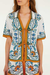 Off-White Flora Tile Blouse - FARM Rio FLORA TILE OFF-WHITE