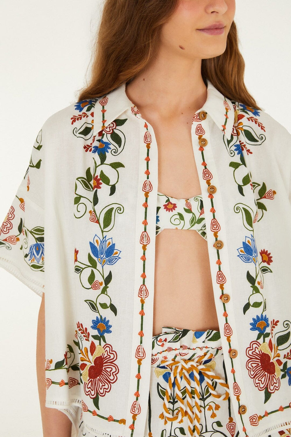 Off-White Stitched Garden Blouse - FARM Rio STITCHED GARDEN OFF-WHITE