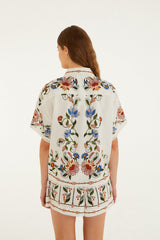 Off-White Stitched Garden Blouse - FARM Rio STITCHED GARDEN OFF-WHITE