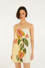 Golden Yellow Anthurium Square Neck Mini Dress - FARM Rio ANTURIUM GOLDEN YELLOW
