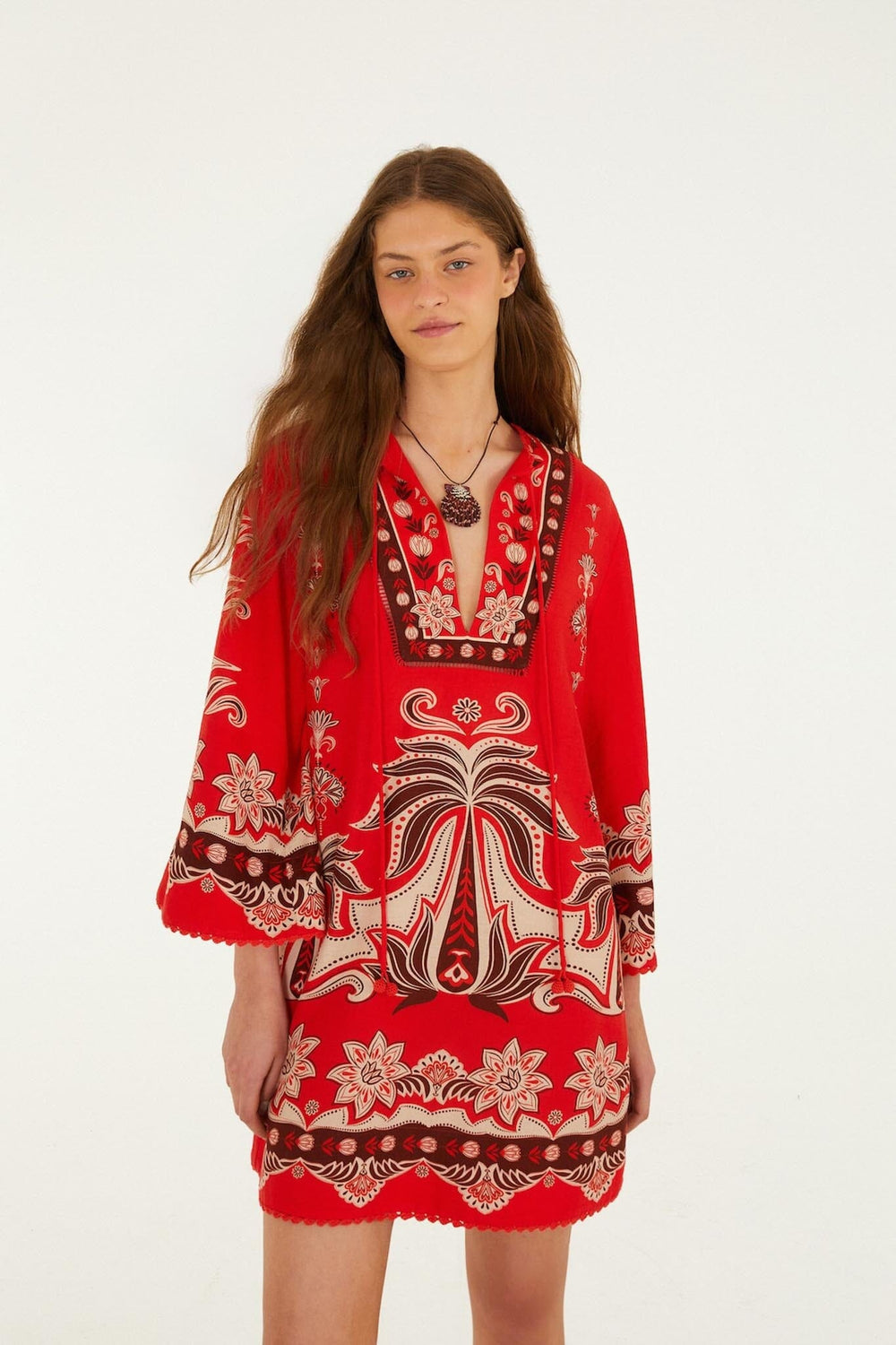 Red Ainika Garden Front Ties Mini Dress - FARM Rio AINIKA GARDEN RED