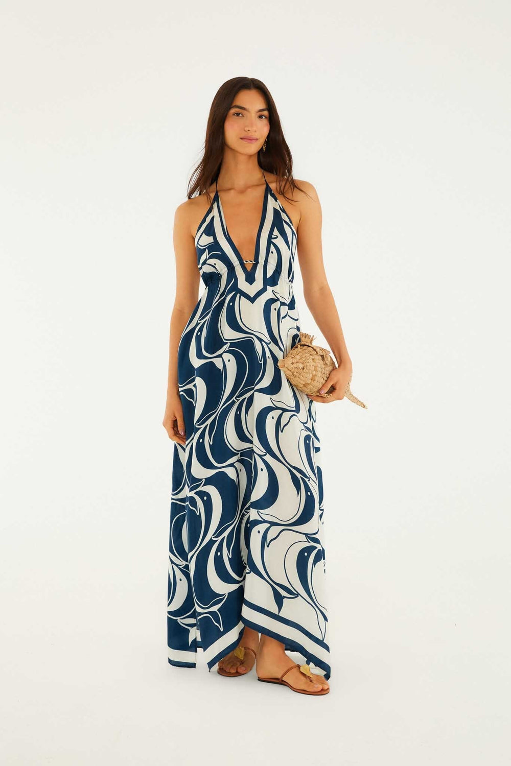Blue Plunging Neck Maxi Dress - FARM Rio PEIXE COPA