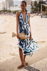 Blue Plunging Neck Maxi Dress - FARM Rio PEIXE COPA