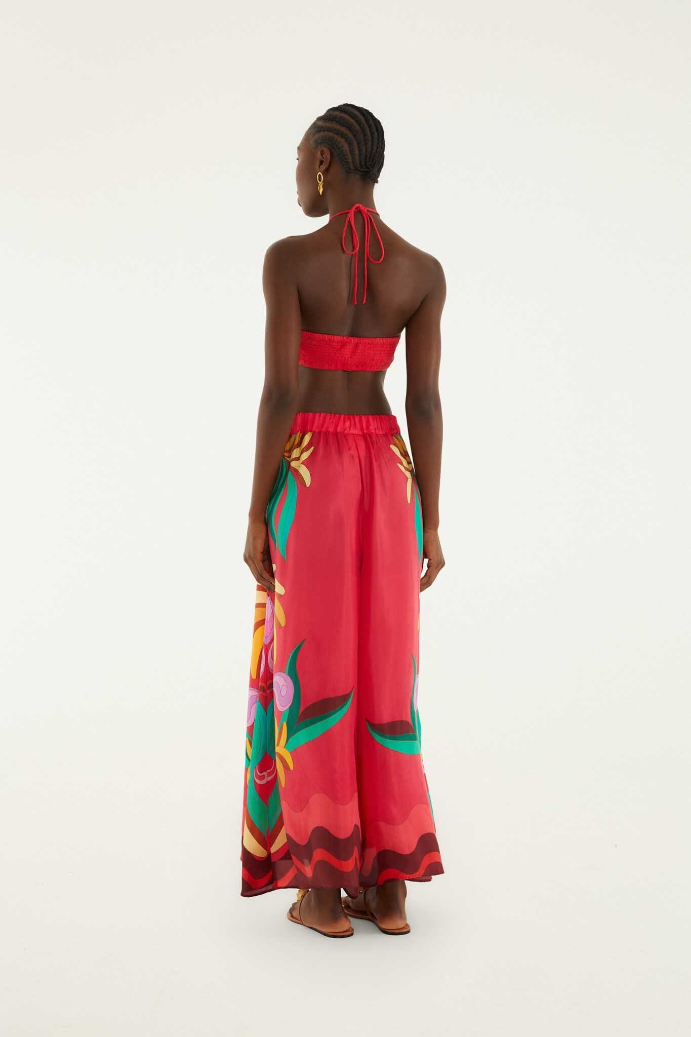 Multicolor Nature Beaded Tasssels Wide-Leg Pants - FARM Rio BANANA QUEEN