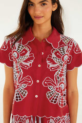 Blouse With Embroidery And Buttons - FARM Rio POPPY FLOWERS