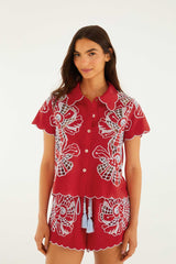 Blouse With Embroidery And Buttons - FARM Rio POPPY FLOWERS