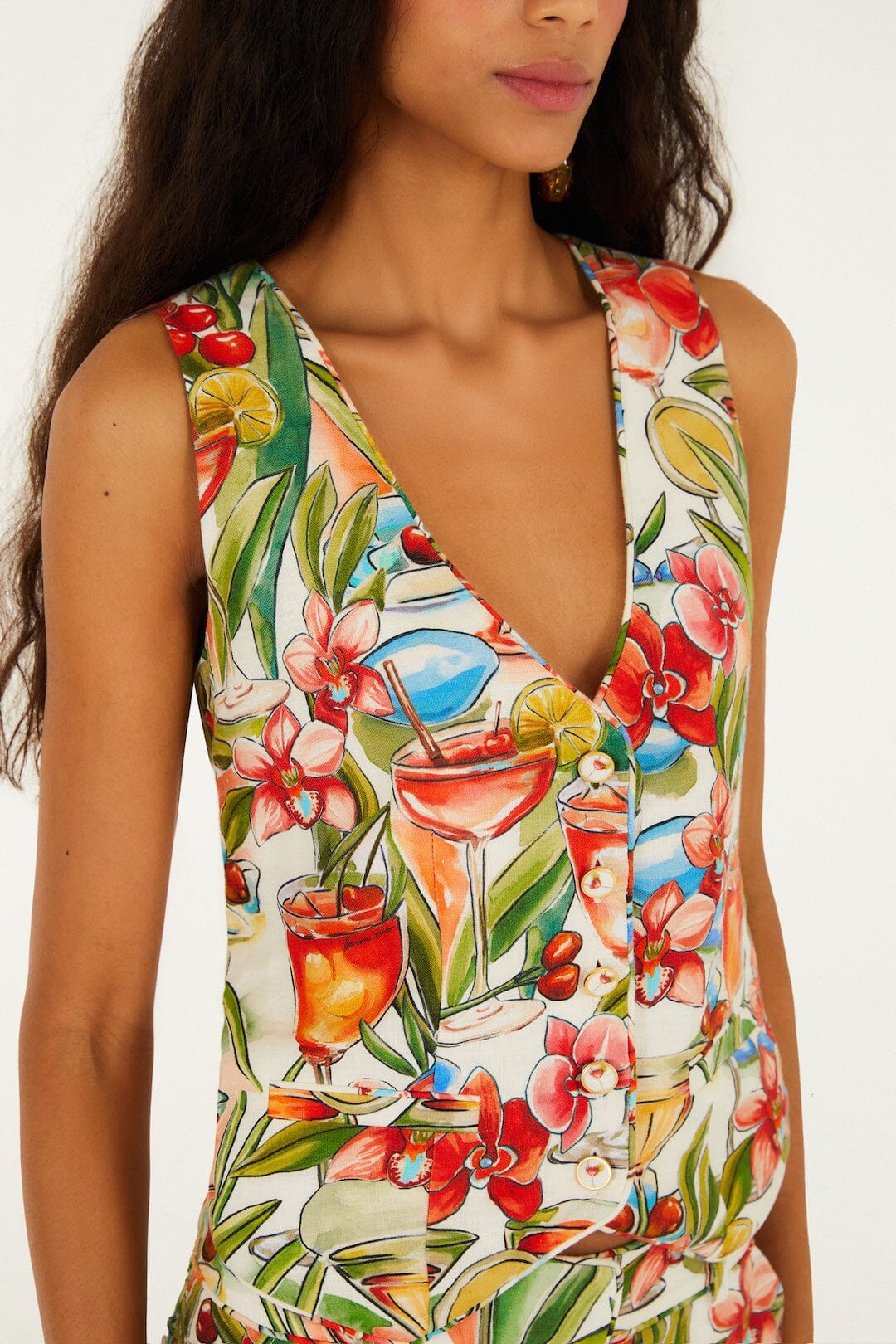 Off-White Sand Cocktail Sleeveless Euroflax Premium Linen Vest - FARM Rio COCKTAIL OFF-WHITE