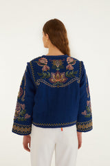 Dark Blue Embroidered Pockets Richelieu Jacket - FARM Rio DARK BLUE